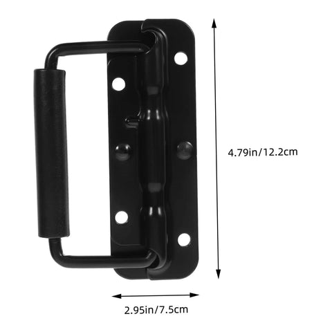 Heavy Duty Stainless Steel Spring Folding Chest Handle For Toolbox Replacement Featuring A Heck Of A Grip And Awesome Quick Setup In Premium Classic Matte Black close-up with measurements.