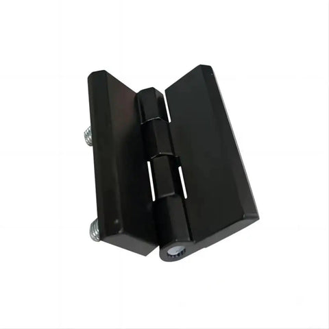 Beefed Up Black Zinc Alloy Door And Cabinet Hinge Set For Furniture, corner hinge with screws visible, durable and solid for thick doors.