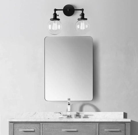 Two Light Vintage Wall Sconces With On Off Switch Globe Glass Vanity Bathroom Light Fixtures Industrial Style Wall Lighting
