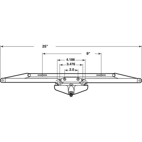 Diagram showing dimensions of Roto Gear Awning Operator Twenty Five And A Half Inch With Crank In Bronze Finish for exterior awnings.