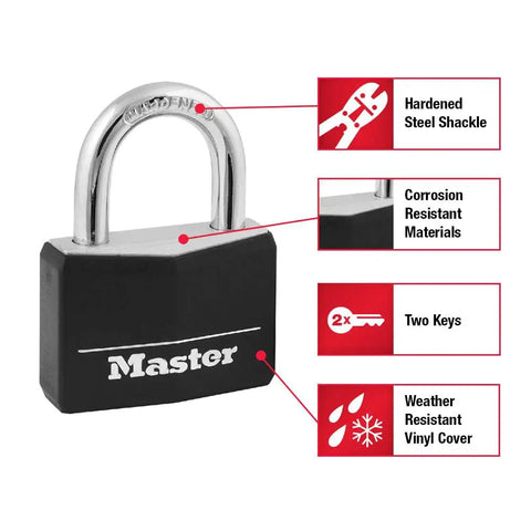 Covered Padlocks With Key For Outdoor Use, 2 Pack, All Weather Locks With Vinyl Covered Aluminum Body And Hardened Steel Shackle, Model 141T