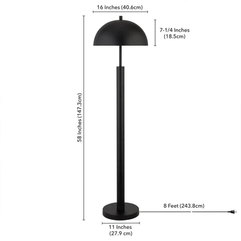 58-Inch Mid-Century Modern 1-Light Floor Lamp With Blackened Bronze Dome Shade For Living Room, Bedroom, Or Office, Delivers Focused Downward Light