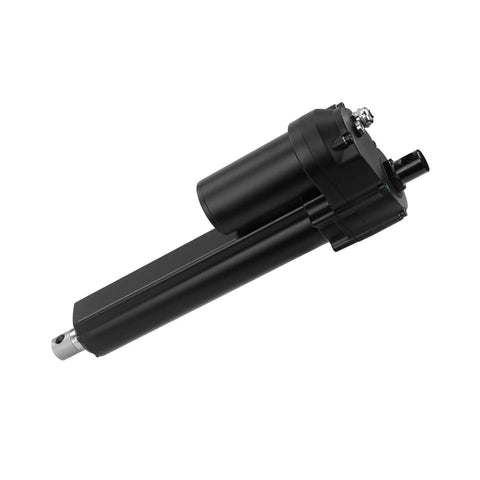 24V High Load Linear Actuator With 12 Inch Stroke And 450 Lb Push Pull Force, heavy-duty design, black, stainless steel shaft visible.