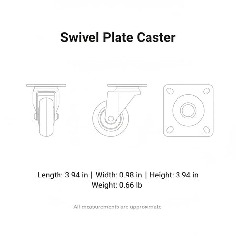 Built Tough Swivel Plate Caster With 2.5 Inch Tpr Wheel And 4X4 Inch Steel Mounting Base For Industrial Carts Floor Friendly Workshop Dollies That Handle Loads Like A Boss dimensions diagram side view detail