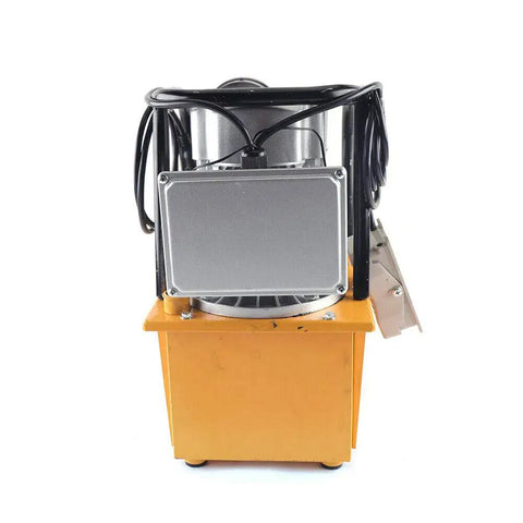 Heavy Duty 750W Electric Hydraulic Pump 110V Double Acting Solenoid Valve 10000 Psi With 7L Oil Reservoir from the rear view.