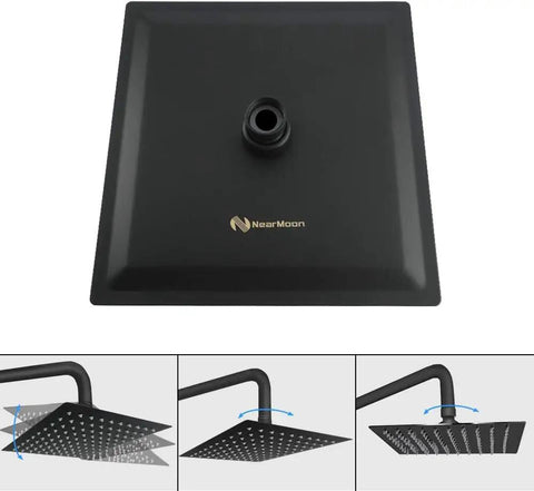 Huge 16 Inch Square Rain Shower Head With Extension Arm In Matte Black Stainless Steel For Full Body Coverage And Powerhouse Water Flow Ultra Thin Design Delivers Spa Like Rainfall Experience