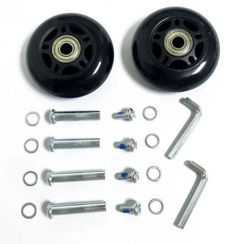 Premium Silent Rubber Luggage Wheels Replacement Casters With Heavy Duty Double Bearings And Universal Axle Kits on white background.