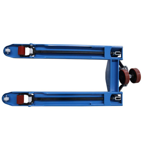 Industrial Manual Pallet Jack Truck Built Like A Badass Workhorse To Move 5500 Pounds Without Breaking A Sweat And Fitted With Durable Polyurethane Steel Wheels for hauling.
