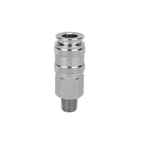Five In One Universal Quick Connect Coupler One Quarter Inch MNPT Plugs Into All Major Interchanges metal view