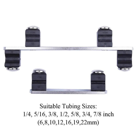 Pro Grade Ratcheting Tube Bender Kit With Seven Aluminum Heads shown with tubing size chart for precision bending in HVAC work