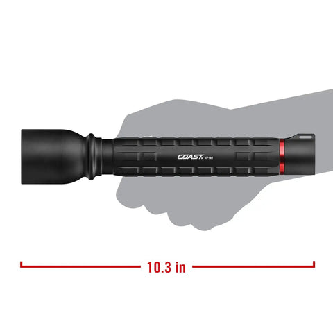 XP18R 3650 Lumen USB C Rechargeable Dual Power LED Flashlight With Pure Beam Slide Focus And Top Grade Aluminum Build shown in hand