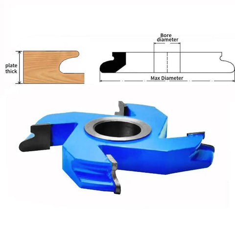 Heavy Duty Four Wing Carbide Tipped Shaper Cutter For Slick Finger Pull Cabinet Door Profiles shown with dimensions for accurate setup.