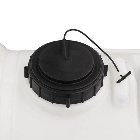 Close-up of 25-Gallon Deluxe UTV And ATV Spot Sprayer cap with hose attachment for easy filling and secure closure