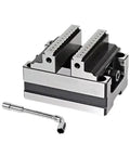 Heavy Duty Self Centering Turntable Fixture Boasting Smooth Acting CNC Concentric Vise for Dead On Accuracy in Machining and Easy Hold Pliers Clamping Up to Sixty Millimeters with metal handle.