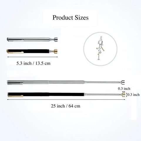 Two Pack Magnetic Telescoping Pick Up Tools With Pocket Clip 25 Inch Extendable Reacher Grabber 3 Lb Magnetic Head Flexible Retrieval Stick Durable Stainless Steel Great Gift For Men