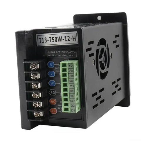 Single To Three Phase Variable Frequency Drive Inverter 110V 220V 1HP 750W VFD With RS485 Interface For Three-Phase Motors, 0-99Hz V/F Control, Smooth Speed Regulation, Plug And Play Garage Ready DIY Machinery. Compact black metal VFD with terminal block