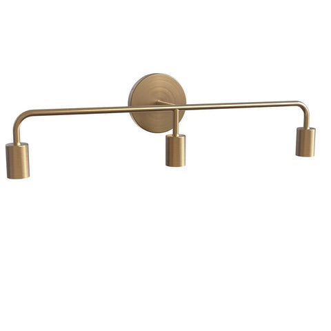 Brass Three Light Vanity Wall Fixture For A Modern Farmhouse Bathroom Vibe, 24 Inch Wide, E26 Sockets, 60W Max Per Bulb, 120V, Vintage Brass Finish.