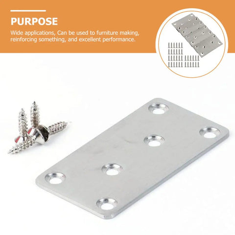 Stainless Steel Brace Plates Set With Screws, Corrosion Resistant Flat Corner Joining Plate for Table and Furniture Repair