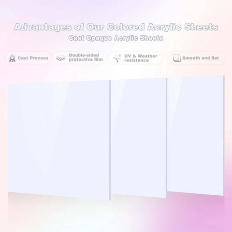 Adrattnay white cast acrylic sheets, 3-pack, 8x8 in, 3mm thick with protective film front view
