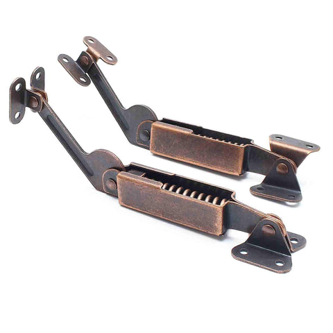 Spring Lid Hinge Set For Cabinets, Boxes, And Sofas, Left Or Right Mount, Down Support, Red Bronze Iron Finish