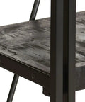 Close-up of Dope 5 Tier Black Bookcase With Solid Mango Wood Shelves And Powder Coated Steel Frame, zoom on material texture.