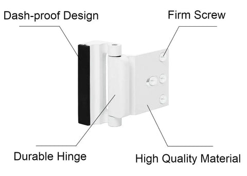 Heavy Duty Door Reinforcement Locks 2 Pack Rock Solid Night Security Backup Withstands 800 Pounds Kick Resistant White Home Defense Setup Easy Screw Install, showing durable hinge and firm screw design.