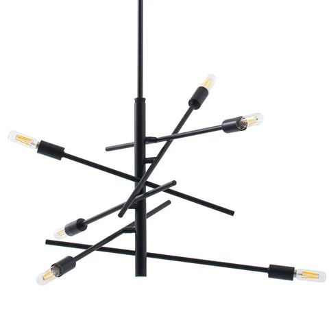 Black Modern Sputnik Chandelier With Adjustable Arms 6 Light Dope Mid Century Ceiling Pendant for Dining Room Kitchen Island Bedroom or Foyer