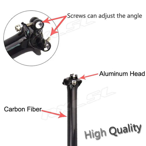 Ultra Lightweight 3K Matte Carbon Fiber Seatpost Built For Mountain Bikes Downhill MTB 230g with adjustable screws and aluminum head