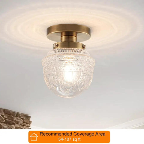 Gold Semi Flush Mount Ceiling Light With Globe Glass, Vintage Indoor Hanging Fixture For Kitchen