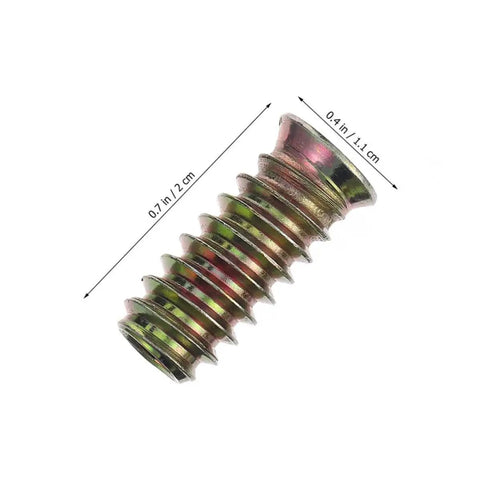 Metal threaded insert from 105 Piece Screw In Nuts Threaded Insert Kit For Wooden Furniture Carbon Steel Heavy Duty Easy.
