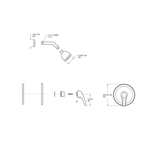 Slick Single Handle Shower Faucet Trim Kit In Polished Chrome Finish With Hella Water Efficient Invigorating Spray For A Smooth Bathroom Upgrade Ada Compliant Design Valve Not Included technical drawing
