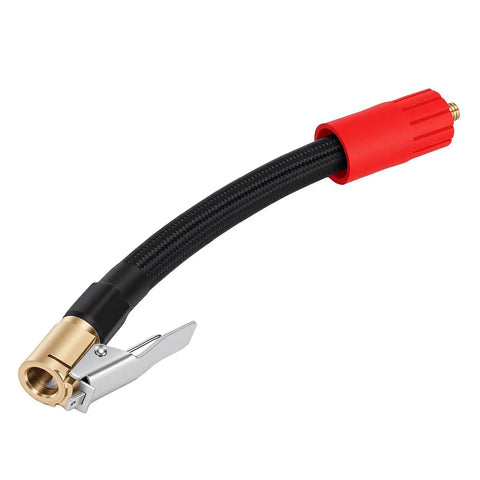 Grab This 16 Cm M6 External Thread Tire Inflator Extension Hose Features Quick Connect Air Chuck Tool Built For Car Motorcycle Bike Tires Perfect For Tight Areas Allowing Easy Inflation Access Without Hassle Helping You Keep Wheels Running Slick Daily. 16cm black braided hose with red M6 threaded air chuck and clip-on tire inflator connector