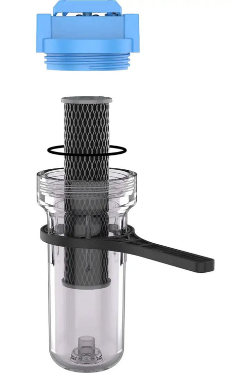 Whole House Water Filtration System 10 Inch Standard with Valve-In-Head Three Quarter Inch NPT Clear Housing Includes TO1 Cartridge