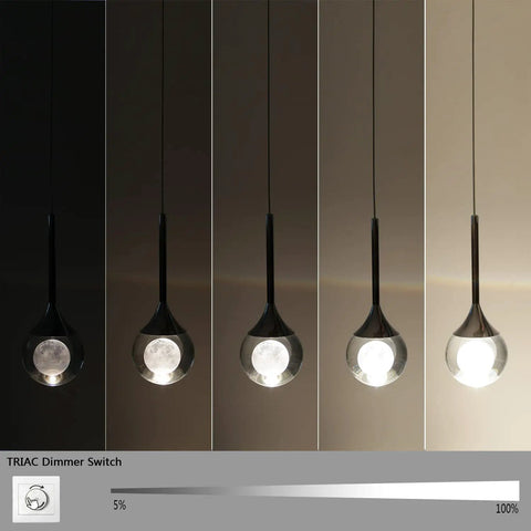 Lit Globe Crystal Pendant Light With 5W LED Dimmable Stepless Brightness Modern Hanging Fixture at different brightness levels