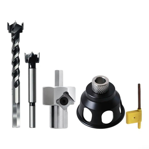 Built Tough Vertical Drill Guide Aluminum Alloy Positioning Jig For Precision Woodworking Doweling with drill bits and components.