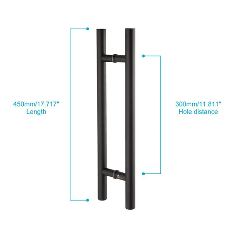 Beefy 18 Inch Solid Stainless Steel Push Pull Door Handle Set Matte Black Finish dimensions with 450mm length