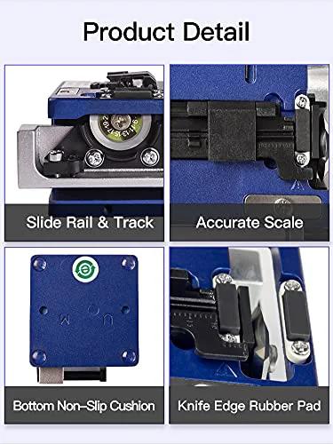 Blue fiber optic termination tool kit with slide rail, accurate scale, bottom non-slip cushion, and knife-edge rubber pad.