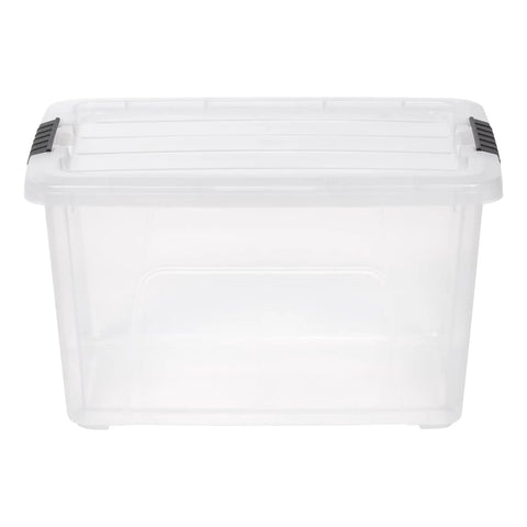 32 Quart Clear Plastic Storage Bins With Easy Snap Lids Stackable Home Organization Totes For Closet Bedroom Garage, view from front