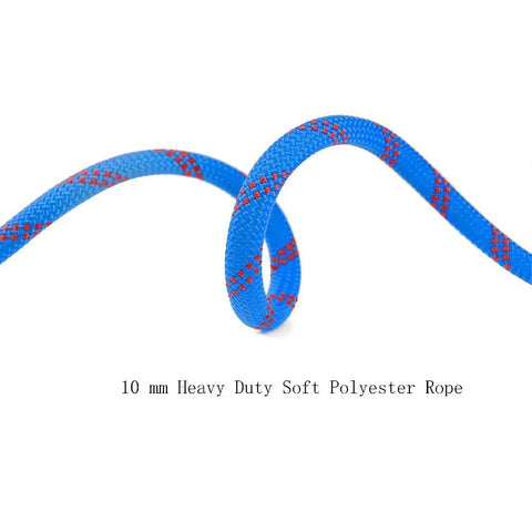 Heavy Duty Static Utility Rope 10mm x 65 Feet Polyester Tow Line Tough As Nails For Rigging Tree Work in blue.