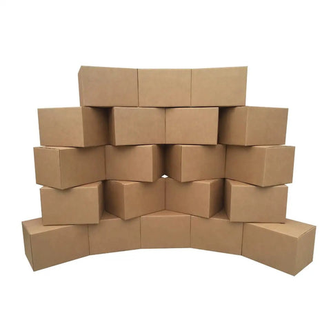 Heavy Duty Medium Moving Boxes 20 Pack Corrugated Cardboard Crates 18X14X12 Inches stacked for packing and storage.