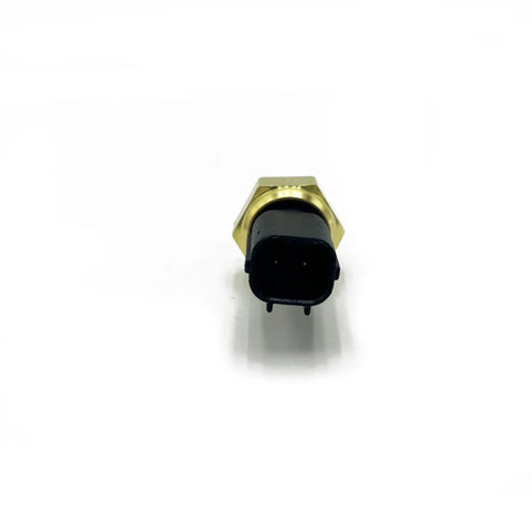 Engine coolant temperature sensor, front view; black plastic connector with brass hex mounting nut.