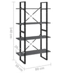 4 Tier Solid Pine Wood Book Cabinet In Gray, 55.1 inch industrial bookshelf with sturdy metal frame and four spacious shelves