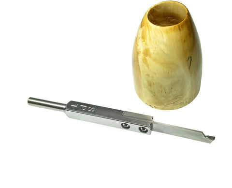 Premium Brazed Carbide Parting And Grooving Tool For Wood Turning Lathe With Rock Solid Eight Inch Aluminum Handle Tough As Nails Grip Designed To Nail Every Cut Made In Usa with turned wood piece.