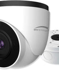 4MP H265 IP Turret Camera With Advanced Analytics True Day Night Beefy 2592 By 1520 Resolution Adaptive IR Up To 98 Feet True WDR PoE Enabled Weather Resistant Security Cam For Indoor Outdoor Use, white casing, close-up view.