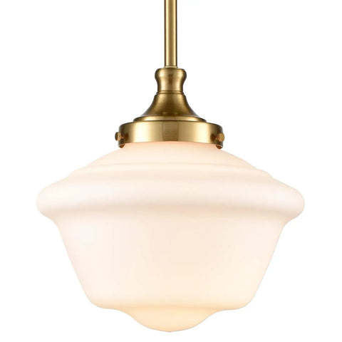 Modern Gold Schoolhouse Pendant Light With White Glass Shade, Adjustable Height Brass Hanging Fixture For Kitchen Island