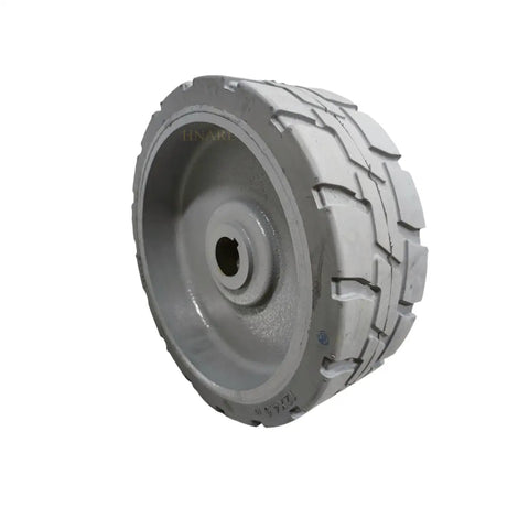 Heavy Duty Solid Tire Wheel Assembly 12x4.5 Non Marking Rubber Fits Genie GS1530 GS1532 GS1930 GS1932 Scissor Lift Parts 105122GT 105122 showing textured rubber tire.