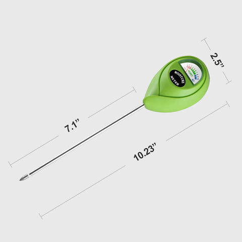 Soil Moisture Meter For Gardening And Indoor Outdoor Plants With Easy Read Dial Hygrometer Sensor Probe For Precise Watering No Guesswork Red Dry To Green Moisture Range And Quick Readouts Durable Garden Tool, green meter with dimensions