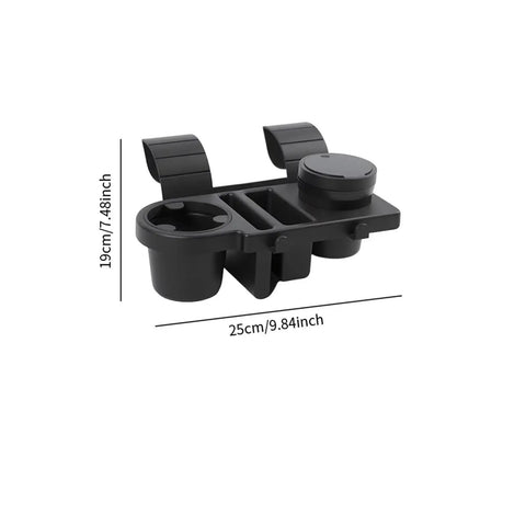 Boss Grade Rattle Free Cup Holder For Tesla Cybertruck and Rock Solid Engineered Abs Mount shown from the side with dual cup slots.