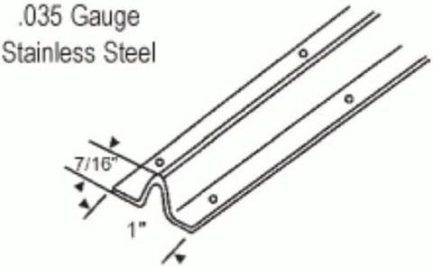 Illustration of 0.035 gauge stainless steel track, dimensions 7/16" width and 1" height, for Heavy Duty Screw Down Track For Sliding Glass Doors.