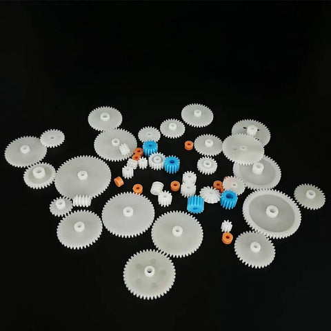 Assorted plastic gears from 51 Piece Plastic Gear Set With Single Gear Spindle Gear And Worm Gear For DC Motors RC Cars Robots
